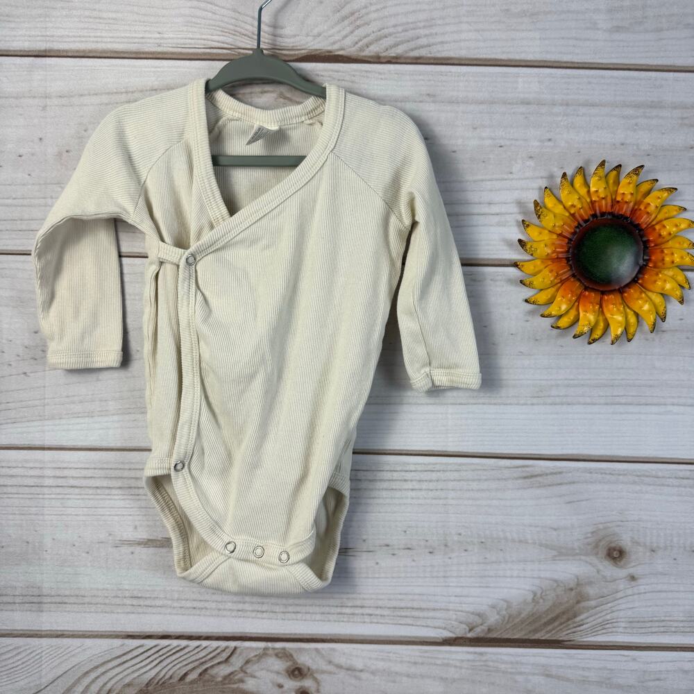 Kate Quinn Organic‎ Cotton Ribbed Kimono Wrap Long Sleeve Bodysuit 12-18m Cream